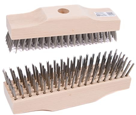 BawiTec Qualitäts Stahldrahtschrubber 22cm mit Stielloch 23-24mm 1 Stück Holz Stahldraht Schrubber Metallschrubber Drahtschrubber ohne Stiel für Haus,Hof,Werkstatt,Gastro,Gewerbe und Industrie