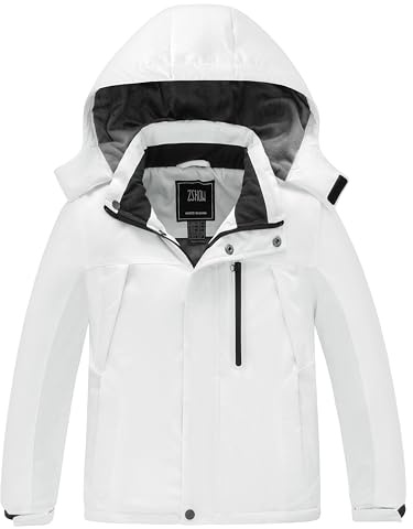 ZSHOW Boys' Waterproof Ski Jacket Hooded Warm Winter Coat Windproof Snowboard Jacket(White,6-7