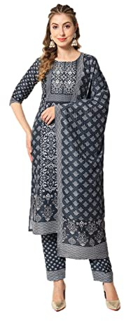 Parvdi Ensemble de kurta pour femme avec dupatta style indien imprimé Kurti droit avec pantalon