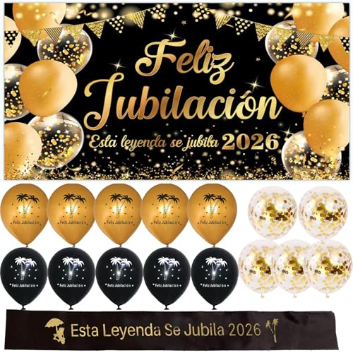 Decoración Jubilación Pancarta Jubilación Banda Esta Leyensa Se Jubila 2026 Globos Happy Retirement en Español Adornos Kit Accesorios para Fiesta Jubilada