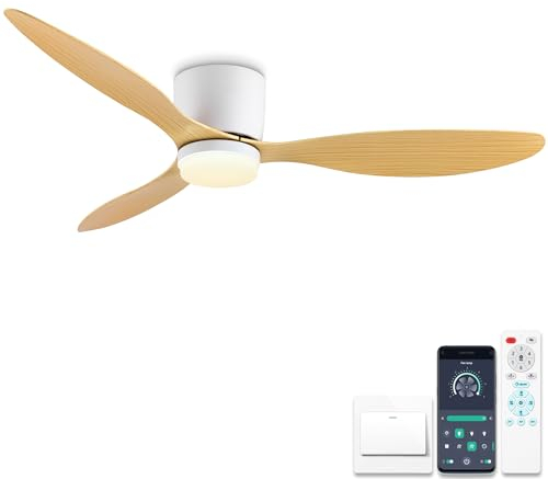 42 Inch Ceiling Fans with Lights and Remote, Reversible DC Motor, Ceiling Fans with Lamps Silent 6 Speeds with Timer, 3 CCT Selectable, Modern Light Fan Ceiling for Bedroom, Lounge, White + Wood Grain