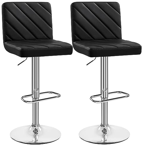 Yaheetech Set 2 Sgabelli Bar Alti Cucina Moderni Design Altezza Regolabile in Similpelle con Schienale Poggiapiedi Girevole 360° da Penisola Nero