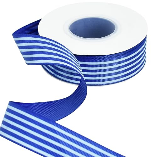 TONIFUL Blåvitt randigt band, 2,5 cm breda, tygripsband, 22,8 m rulle för presentförpackning, alla hjärtans dag, gör-det-själv-hårtillbehör, hantverk, fest, semester, bröllop, jul, 1 tum