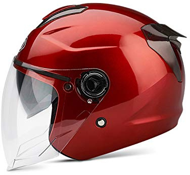 LIONCIANO Vuxenhjälm med dubbla visir, 7-stycke säkerhetsspänne, kombinerat ABS-skal med lager EPS-dyna för att ge bättre körskydd (röd, 56-60 cm)