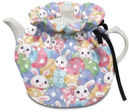 Youngerbaby Easter Rabbit Eggs Print Kettle Covers for Home Party Decor, Thick Soft Tea Pots Dust Covers Insulated Tea Cozy Polyester Fabric Breakfast Warmer, Keep Tea/Coffee Warm