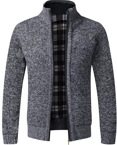 GLESTORE Strickjacken für Herren Strickjacke Cardigan Trachtenjacke Herren Fleecejacke Winter Herren Dunkel Grau XXL