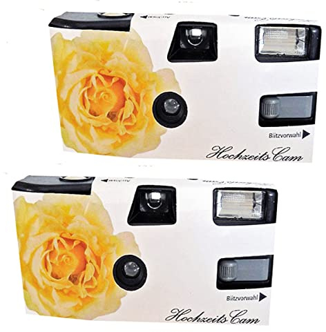 2 X 1A PHOTO PORST fotocamera usa e getta, edizione rosa nuziale, con flash, batterie e pellicola (2 pezzi, 27 scatti)