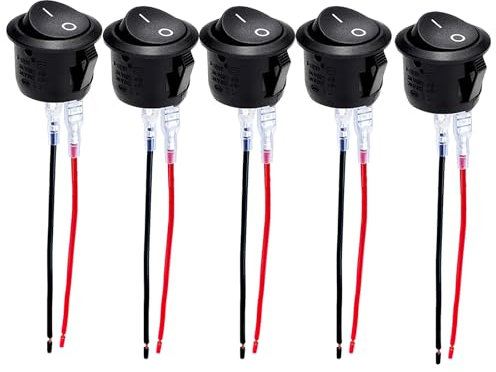 5 Stück Kippschalter 12V,Wippschalter 12V,Schalter 12V Mit Draht,2 Polig EIN/AUS SPST Switch 10 A/125V,6 A/250V,Rund Button,Für Lichtschalter Wohnmobil Auto Motorrad Truck Jeep Off Road Boat Marine
