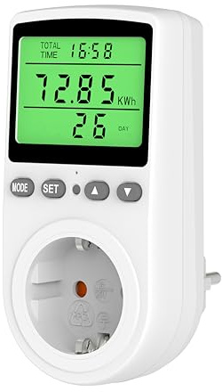 Awootsv Stromzähler für Steckdose Strommessgerät Energiekostenmessgerät mit LCD Bildschirm Balkonkraftwerk mit 11 Überwachungsmodi Stromverbrauchsmesser mit Überlastsicherung