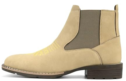 Botas Vaqueras para Hombre, Punta Cuadrada Botines Estilo Chelsea Estilo Western Zapatos Informales Sin Cordones para Hombre,Beige,45 EU