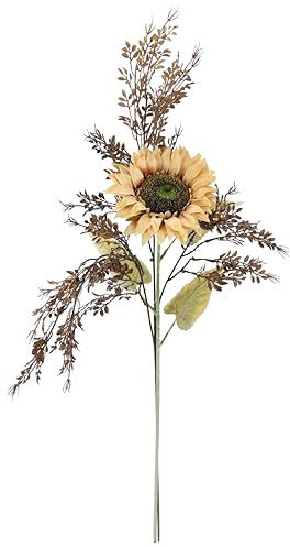 Konstgjorda blommor set solros med dekorativ gren, grädde 70 cm sidenblomma för vas, höstdekoration, bordsdekoration, blomarrangemang, heminredning, blomblomblomblomblad, konstgjord dekoration