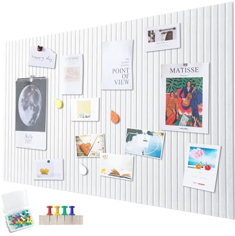 Stor filt anslagstavla självhäftande, 90 x 60 cm filtbräda, dekorativ anslagstavla av filt, 0,9 cm tjock, vikbar fototavla memotavlor memo brädor bulletin board väggdekoration för kontor kök vit