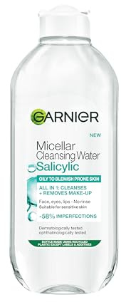 Garnier Micellar Salicylic Cleansing Water for Oily to Blemish-Prone Skin, Anti-Imperfection, Hypoallergenic, Suitable For All Skin Types Including Sensitive Skin & Eyes, Cruelty Free & Vegan, 400ml