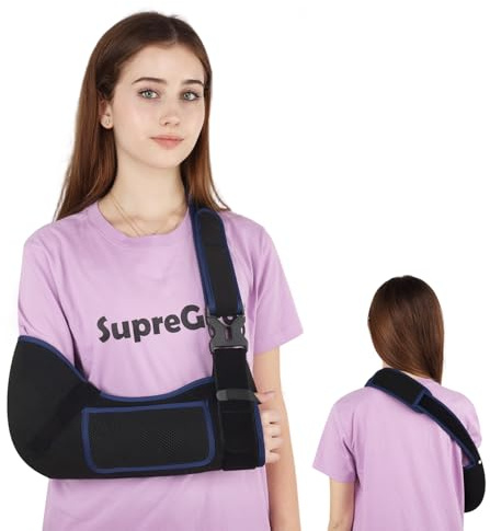 supregear Cabestrillo de Brazo – Inmovilizador de Hombro Cómodo y Transpirable para Hombres y Mujeres, para Lesiones de Hombro, Fracturas, Luxaciones, Brazo Izquierdo o Derecho, Negro + Azul Oscuro, L