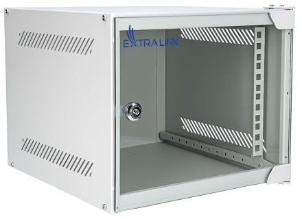 Extralink Armario Rack de 10 4U - Armario de Red de 310 mm, Montaje en Pared o Suelo, hasta 30 kg, Puerta de Cristal Templado, Apertura de 180°, Gris - para Red doméstica y Equipos informáticos