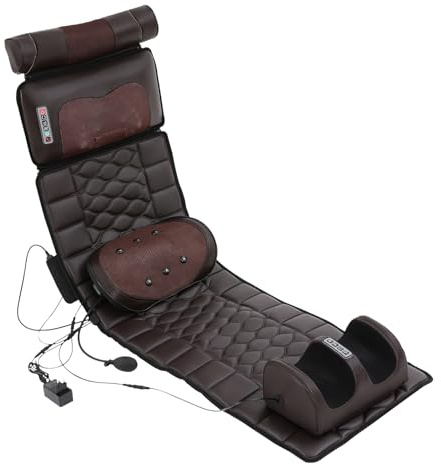 Helkroppsmassagematta, massagematta med 10 vibrationsmotorer, massagekudde med uppvärmning, 9 intensitetsnivåer och 8 massagelägen, avtagbar massagekudde, multifunktionella ben- och