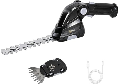 Outsunny 2-in-1 Cordless Hedge Trimmer & Grass Shear with 7.2V 2 x Rechargeable 2000mAh Batteries, 2 Changeable Blades, Charger, Lightweight Handheld Cutter for Bushes, Branches, Shrubs, Lawn Edging