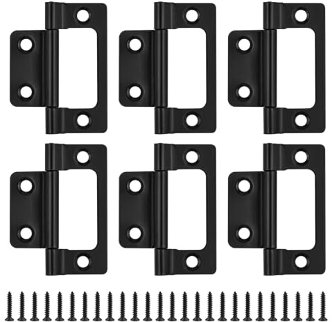 JJWNMLL Black Door Hinges 6pcs,Flush Hinges-51 * 25mm (2Inch) with Screws | Flush Mount No Noise Hinge for Wooden Doors, Cabinet, Closet, Windows, Drawer, Boxe