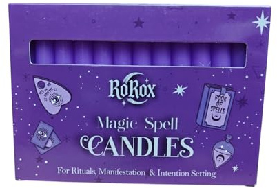 Ro Rox magiska trollformelljus, oparfymerade ritualljus för meditation, manifestation, rening, altare, häxkonst och hedniska praktiker, 10 cm, ask med 12, lila