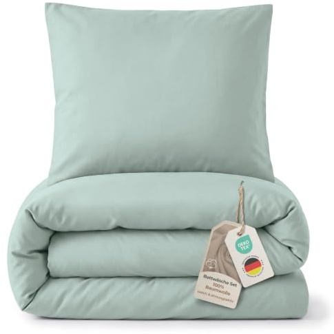 LAYNENBURG Premium SoftTouch sängkläder i 100 % bomull och OEKO-TEX 100 | Bäddset 135 x 200 + örngott 80 x 80 cm – extra mjukt, gosigt, finare än flanell och fin bäver (salvia)
