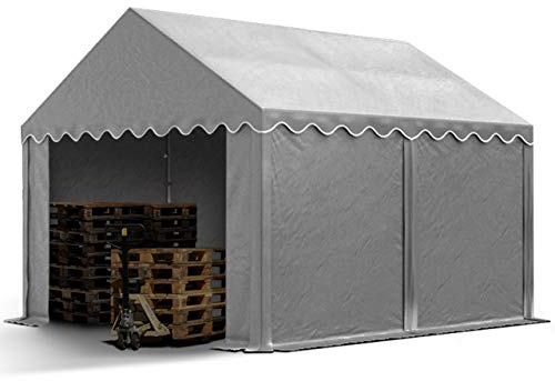 TOOLPORT Stabiles Lagerzelt Zelthalle 3x4 m PVC 800 N grau wasserdicht Unterstand mit Bodenrahmen