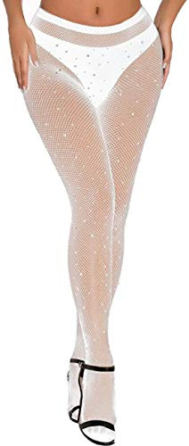 JFAN Collant Bas Résille Femme Taille Haute Élastique Brillant Cuisse Haut Bas Collants Noir 1 Paire