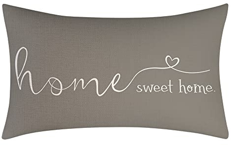 MFGNEH Home Sweet Home Quotes Farmhouse Pillow Covers, 12x20 Inch, Decorative Throw Pillow Case, Housewarming Gift, Grey