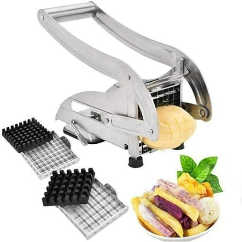 Taglia Patate, Taglierina per Patatine Fritte, Tagliapatate in Acciaio Inox, Affettatrice Manuale con Lame, Tecnologia Antiscivolo Taglia Verdure, Taglierino Professionale, Accessori per Friggitrice