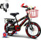 Bueuwe Kinderfahrrad für Kleinkinder und Kinder 2-10 Jahre alt, 12 14 16 18 Zoll Kinderfahrrad mit Stützrädern, Korb, Rücksitz und Handbremse,Rot,18in
