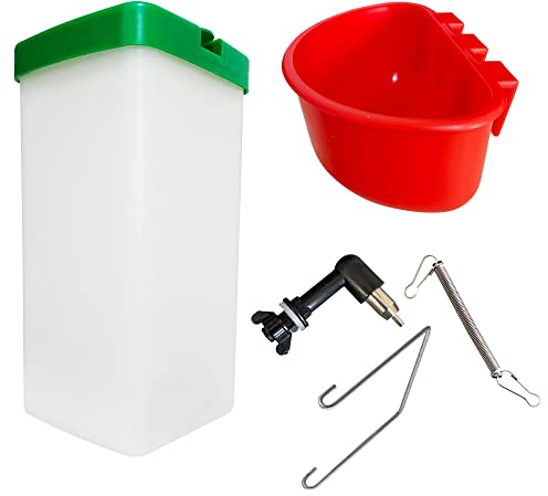 VandanCoop Automatische 1-Liter-Kaninchen-Wasserflasche für Käfig, tropffrei, hängende Nagetierbedarf, Nippeltränke, Futternapf, Hasen-Wasserspender für kleine Tiere (1000 ml, Nippel + Futterspender)