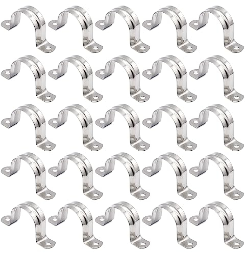 Collier de Serrage en Acier Inoxydable 304, 20 PC Clips de Tuyau en Acier, 20 mm U-Tube Pince Anneau De Connexion Tuyau Pince Carte pour Tuyaux de Gaz, Tuyaux D'eau et Fixation de Câbles (M20)