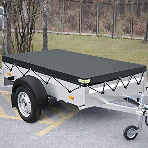 Anhängerplane Flachplane 2100x1140x90 mm inkl. Planenseil - 600D Oxford Tuch - PKW Anhänger Plane Abdeckung für viele 750kg Hänger, Schwarz Autoanhänger Abdeckplane
