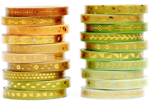 YUBX dünn Folie Gold Washi Tape Set Masking Tape Klebeband Bunt für Kinder, Scrapbooking zubehör, Bullet Journals, Bastel Planer, Handwerk und DIY (Grün im Sommer)