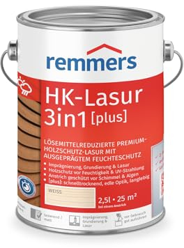 Remmers HK-Lasur 3in1 [plus] weiß, matt, 2,5 Liter, Lösemittelreduzierte Premium-Holzschutz-Lasur für außen, 3in1, schnelltrocknend, langlebig