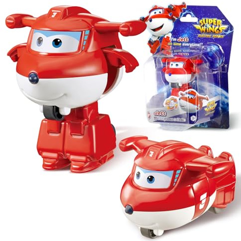 Super Wings Giocattoli Transforming Jett, Figura d'azione 2 in 1, Aereo robot giocattolo da 5 cm, giocattolo Transforming adatto a bambini e bambine dai 3 anni in su