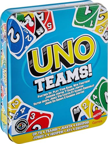 Mattel Games UNO Teams Kartenspiele für Kinder, Erwachsene und Familienabende, Partys und Reisen mit Sonderregeln für das Spielen in Zweierteams, JDM40