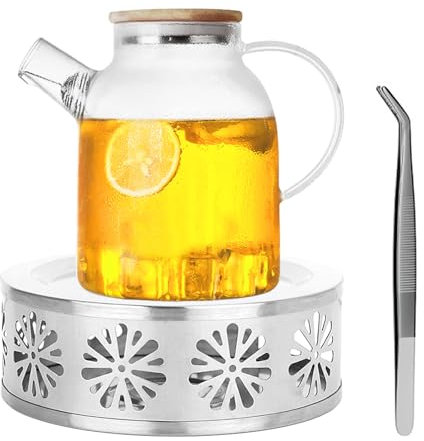 FYting Chauffe Plat,Bougie Chauffe Plat,Chauffe Plat Bougie en Acier Inoxydable avec Pied de Bougie pour Bouilloires à Thé, Chauffe Café et Lait pour Halloween, Noël, Anniversaires (Argent)