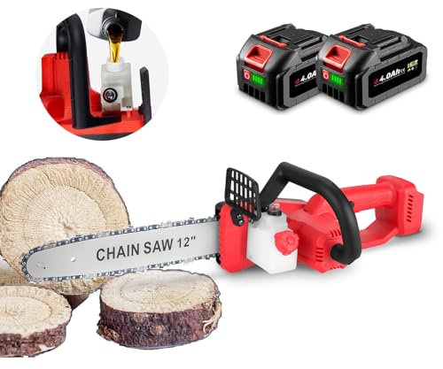 ONEVAN motosierra bateria 12 Pulgadas, 10 m/s sin escobillas motosierra eléctrica con 2 baterías de 4000 mAh, longitud de corte de 30 cm, depósito de aceite de 60 ml, sierra electrica madera