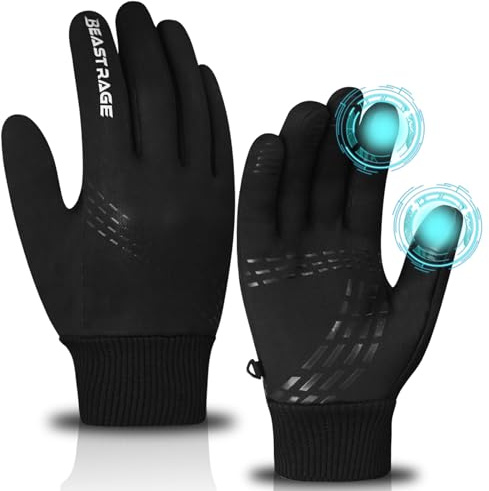 BEAST RAGE Winter-Fahrradhandschuhe für Kinder, wasserdichte Thermo-Kinder-Sporthandschuhe für Jungen und Mädchen, Winddichte warme Winterhandschuhe, Winddicht (Schwarz, XS)