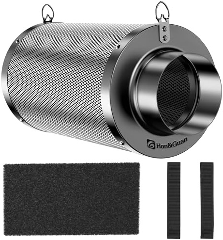 Hon&Guan Aktivt kolfilter 100 mm med lätt karbon, 200 mm lång, 38 mm tjock kol för luktkontroll, luktborttagning lufttvätt för rörfläkt, odlingstält och hydrokulturer