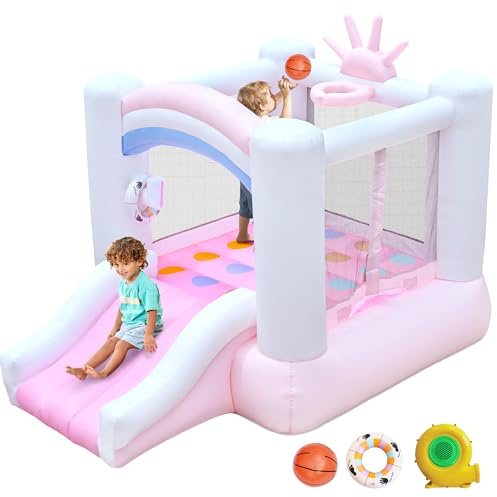 Bestsun - Castillo inflable para niños, 104 x 72 x 71 pulgadas, castillo inflable para edades de 3 a 8 años, gorila con tobogán, área de salto, aro de baloncesto, juego de tornado, soplador incluido