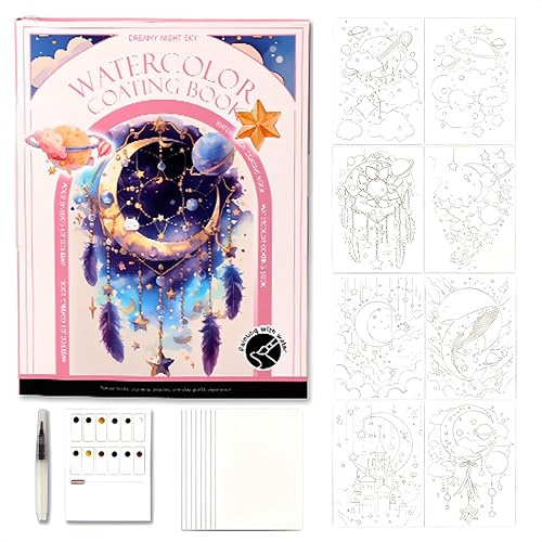 CICISTORY Libro para Colorear para Adultos, Mini Set de Acuarela, Kit de Acuarela Portátil con Pinceles y Pinturas, Adecuado para el Hogar, la Escuela, los Viajes y Principiantes