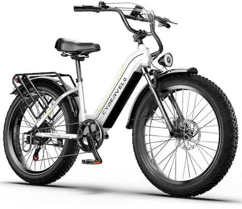 Cybervelo 1000 Peak Electric Bike for Adults,up 80 Miles Removable Battery Ebike, 26 4.0 Electric E Bike with 7-Speed,Adult Electric Bicycles for Commute Beach Snow Womens/Man All Terrain