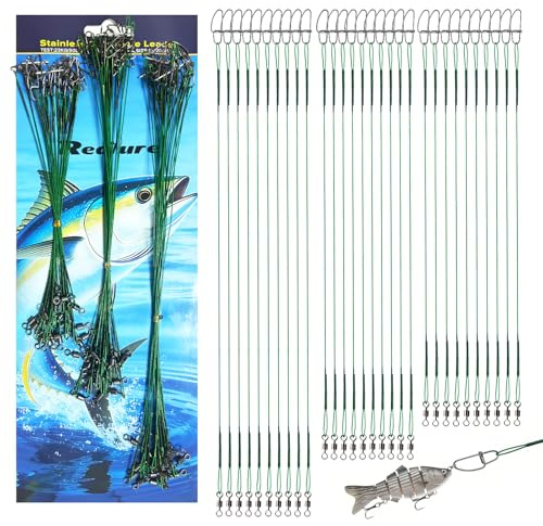 Realure 60Pcs Fishing Leaders, 3 Size Steel Wire Traces for Pike Fishing
