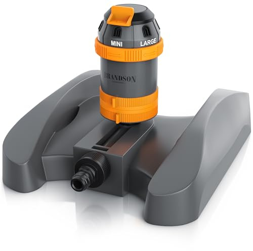 Brandson - Rasensprenger Viereckregner 3/4 Zoll – 6 Sprühmuster – für große Flächen - Einstellbare Sprühhöhe - Oszillation Funktion 360 Grad – Garten Rasensprinkler