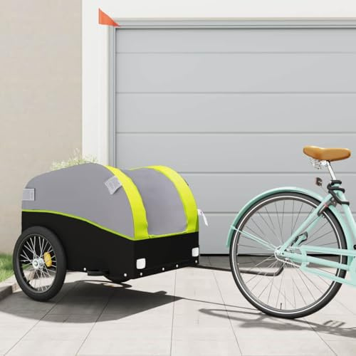 Nqyjm Rimorchio per bicicletta nero e verde, 45 kg, in ferro, per shopping, gite, 133 x 68 x 68 cm