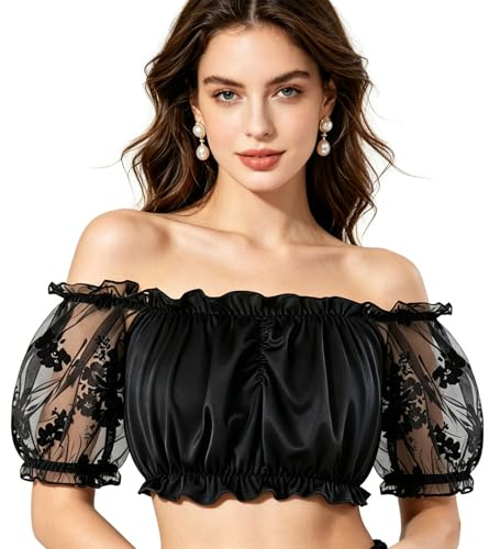Zooma Femme Sexy Corset Bustier en Dentelle avec Noir (Jupe) en Tulle Floral Guêpière Déguisement Gothique - Noir (Manches Courtes) - XXL