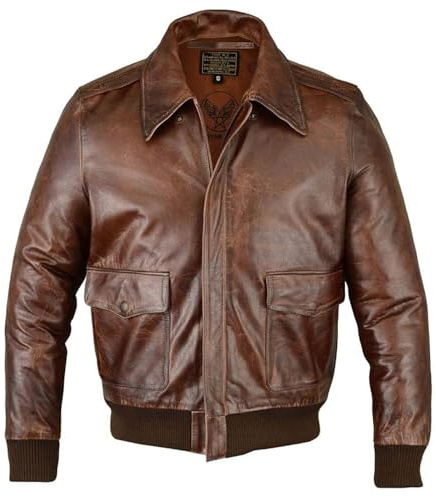 FIVESTAR LEATHER Men's Air Force A-2 Leather Flight Bomber Jacket - Brown (L)