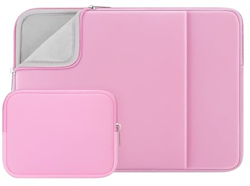 RAINYEAR 14 pollici Manicotto del computer portatile compatibile con 14 Pollici Notebook Chromebook, 15 Pollici Macbook Pro M5 M4 M3 M2 Fluffy fodera caso con tasca accessori Pouch, Rosa