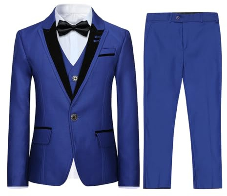 Sliktaa Boys Three Piece Suit Peak Lapel Tuxedo Wedding Set,Blue,12 Years